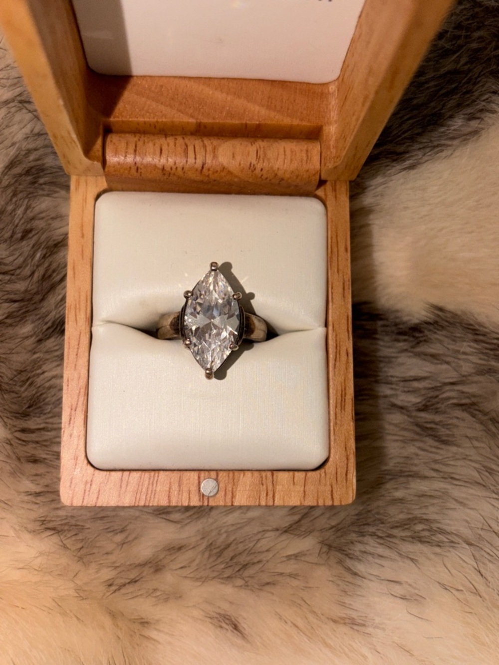 Marquise-Cut Silver Solitaire Ring with Clear Stone - Women Jewelry